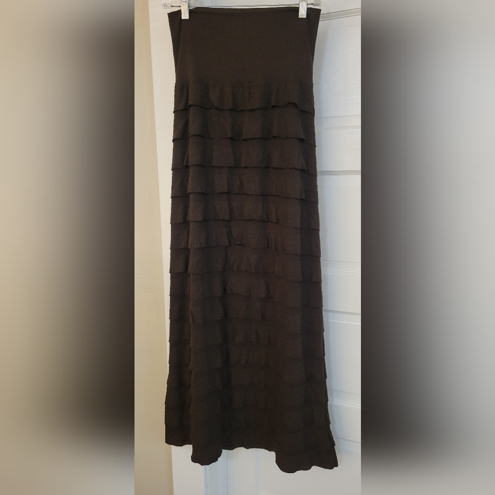 Studio M Brown Knit Multi Layer Maxi Skirt Sz Large Like New
